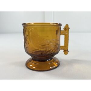 Antique EAPG Eastlake Atterbury's Robin‎ 1880 Dark Brown Amber Pressed Glass Mug